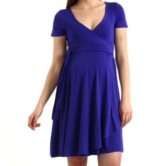gap Maternity Nacy Blue 3/4 sleeve wrap dress with white hearts - Picture 2 of 7
